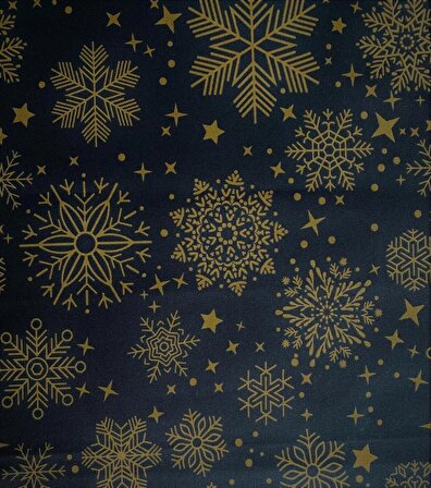 Snowy Black Kar Tanesi Desenli Runner Siyah-Gold 40x140 cm