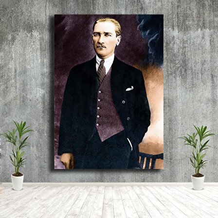 Eli Cebinde Yelekli Renkli M. K. Atatürk Tablosu