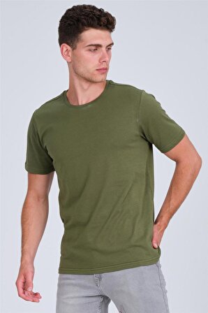 Erkek Bisiklet Yaka Basic T-shirt Haki