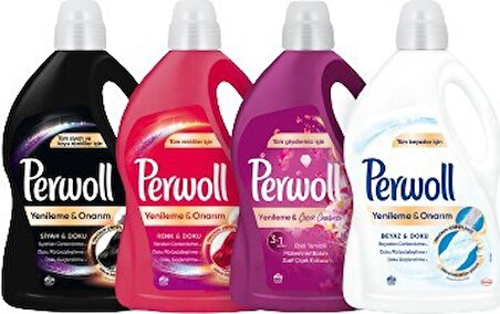 Perwoll Renk Koruma Beyazlar - Renkliler - Siyahlar için Sıvı Deterjan 50 Yıkama 4x3 lt Set
