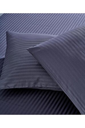 Nevresim Dünyası Basic Stripe Tek Kişilik Fitted Micro Saten Çarşaf ve 1 Yastık Kılıfı Antrasit