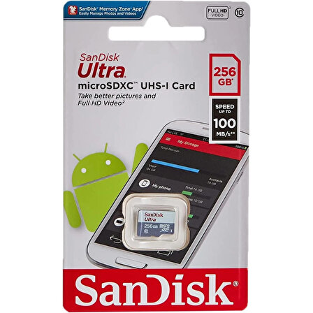 Sandisk Ultra 256GB 100MB/S microSDXC UHS-I Hafıza Kartı SDSQUNR-256G-GN3MN