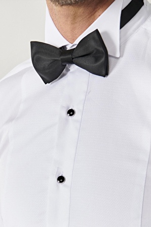 Erkek Beyaz Beyaz Damatlık Ata Yaka Tailored Slim Fit Dar Kesim Gömlek