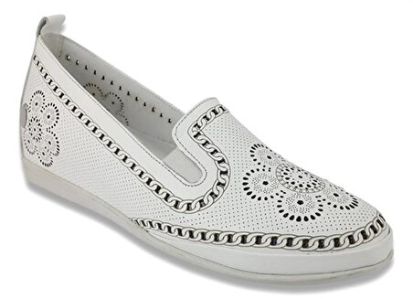 700 Mammamia Hakiki Deri Günlük Kadın Ayakkabı-Beyaz