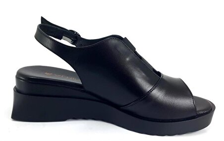 Albini 10349 Hakiki Deri Kadın Günlük Sandalet-Siyah