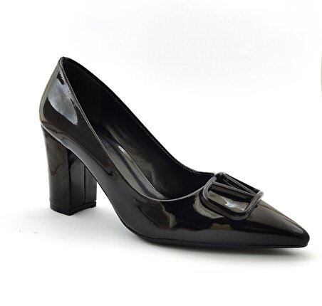 L&L 005 Günlük Kadın Topuklu Ayakkabı-Siyah Rugan