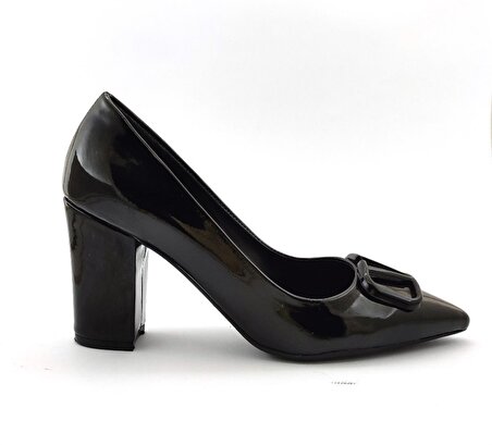 L&L 005 Günlük Kadın Topuklu Ayakkabı-Siyah Rugan