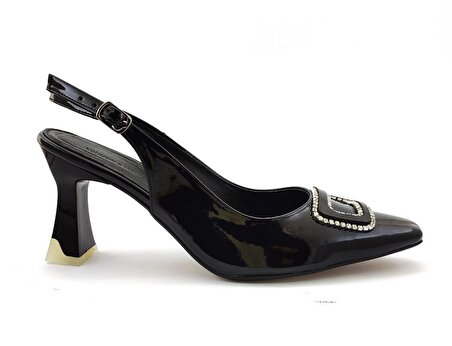 L&L 305 Günlük Kadın Topuklu Ayakkabı-Siyah Rugan