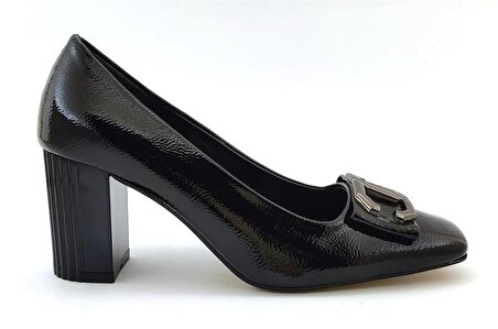 L&L 310 Günlük Kadın Topuklu Ayakkabı-Siyah Rugan