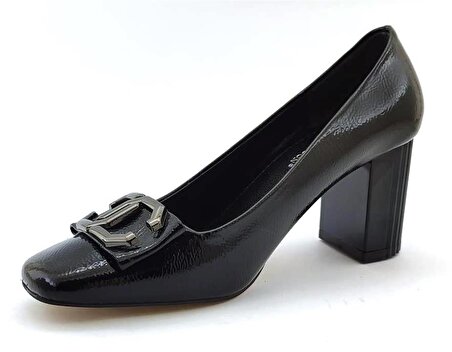 L&L 310 Günlük Kadın Topuklu Ayakkabı-Siyah Rugan