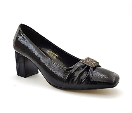 L&L 513 Günlük Kadın Topuklu Ayakkabı-Siyah Rugan