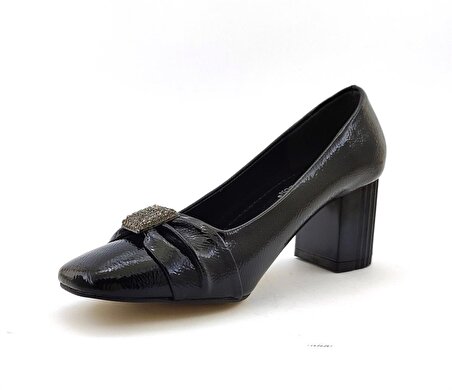 L&L 513 Günlük Kadın Topuklu Ayakkabı-Siyah Rugan