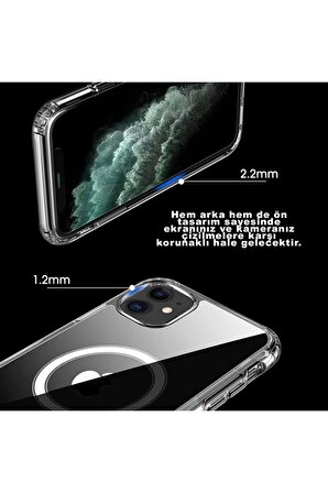 Iphone 12 Pro Kılıf Kamera Lens Korumalı Magsafe Destekli Şeffaf Darbe Emici Sert Kapak