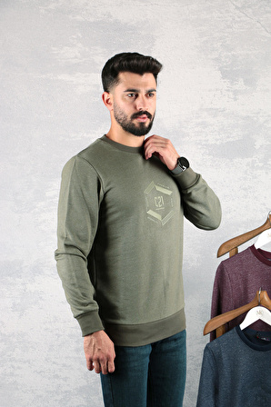 C21 Bisiklet Yaka Pamuk Karışımından Üretilmiş Dar Kesim Yakası Manşetleri ve Etek Ucu Ribanalı İçi Yumuşak Sweatshirt 2715