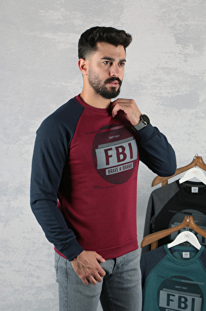 FBI Bisiklet Yaka Reglan kol Pamuk Karışımından Üretilmiş Manşetleri ve Etek Ucu Ribanalı İçi Yumuşak Sweatshirt 95111