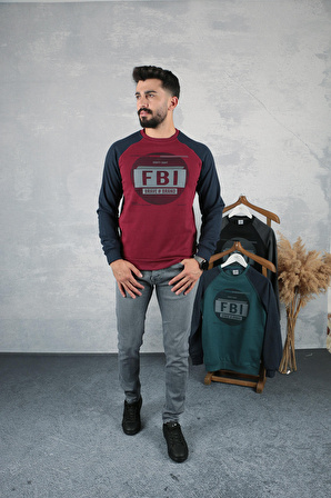 FBI Bisiklet Yaka Reglan kol Pamuk Karışımından Üretilmiş Manşetleri ve Etek Ucu Ribanalı İçi Yumuşak Sweatshirt 95111