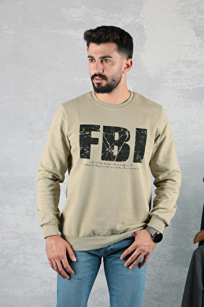 FBI Bisiklet Yaka Pamuk Karışımından Üretilmiş Dar Kesim Yakası Manşetleri ve Etek Ucu Ribanalı İçi Yumuşak Sweatshirt 5311