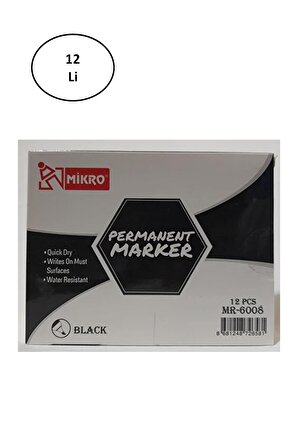 Mikro Mr-6008 Permanet Marker Siyah Kalem 12'li