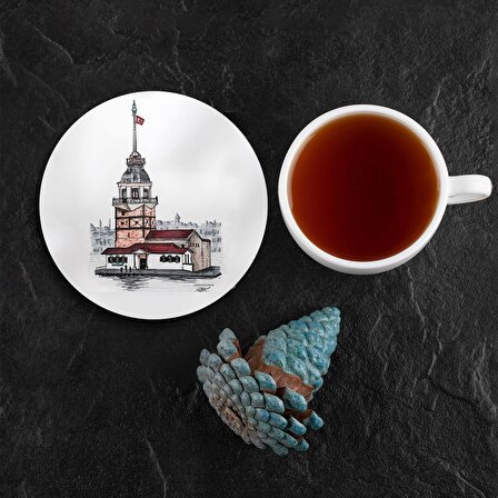 Valerine Life Kız Kulesi Figürlü Yıkanabilir Kaydırmaz Ofis Çay Fincan Bardak Altlığı 10x10cm 6 Adet