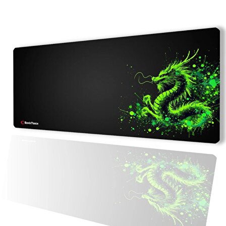 SonicTouch UltraGrand Siyah Neon Yeşili Ejder Dragon Dikişsiz Xxl Gaming Oyuncu Masaüstü Klavye Mouse Pad 40x90Cm