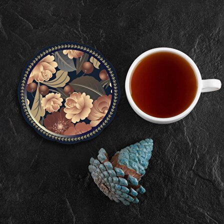 Valerine Life Gül ve Kiraz Desenli Yıkanabilir Kaydırmaz Ofis Çay ve Fincan Bardak Altlığı 6 Adet