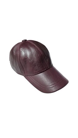 Unisex Arkası Cırtlı Ayarlanabilir Deri Kep Şapka Bordo