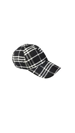 Kaşe Unisex Arkası Cırtlı Ayarlanabilir Ekoseli Şapka Siyah Beyaz
