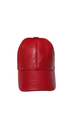 Unisex Arkası Cırtlı Ayarlanabilir Deri Kep Şapka Kırmızı