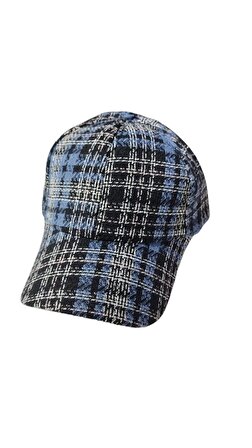 Tüvit Kumaş Arkası Cırtlı Ayarlanabilir Şapka Mavi Siyah