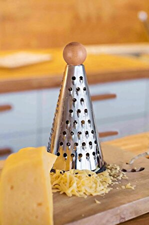 Orta Boy Çelik Başlı Peynir Sebze Doğrayıcı El Rendesi Konik Bambu Topuz Başlı Mutfak Rendesi