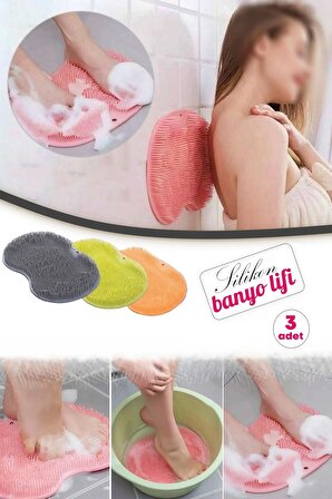 3'lü Vantuzlu Silikon Banyo Duş Matı Fırçası Sırt Ayak Kesesi Masaj Pedi Vücut Kese Lifi Colorful