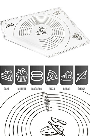 Silikon Hamur Açma Matı Silpat Pasta Fırın Altı Mutfak Hamur Yoğurma Örtüsü Beyaz Ölçekli Büyük Boy