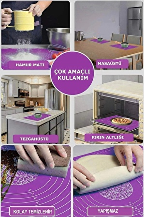 Hamur Açma Silikon Pasta Fırın Pişirme Matı Mutfak Tezgah Hamur Açma Yoğurma Ölçümlü Matı