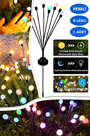 8 Led'li Güneş Enerjili Bahçe Çiti Aydınlatma Lamba Solar Renkli Işık Ateş Böceği Peyzaj Süs Çiçeği