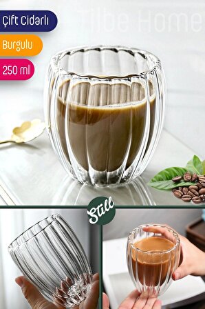 2li Cidarlı Borosilikat Tarz Origami Burgulu Bardak Çay Süt Kahve Kupası Sıcak Soğuk İçecek Bardağı