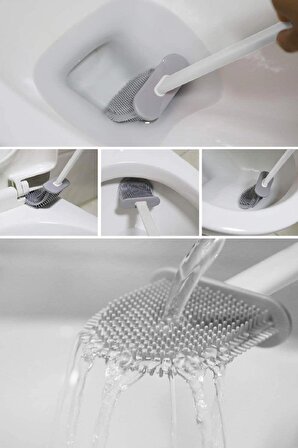 Beyaz Klozet Fırçası Silikonlu Banyo Tuvalet Fırçası Ve Tutucu Seti Beyaz