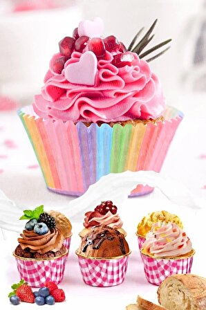 400lü Büyük Boy Muffin Kek Kalıbı Mini Naturel Kağıt Cupcake Browni Kek Kapsülü Rengarenk Yapışmaz