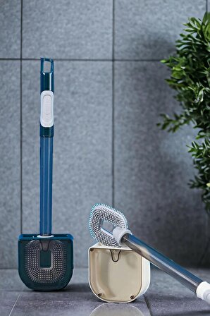 2'li Klozet Fırçası Hazneli Premium Silikon Esnek Duvara Monte Wc Tuvalet Temizlik Fırçası Seti