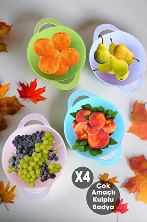 Kulplu Badya Renkli Çok Amaçlı Sebze Meyvelik Sunumluk Dolap Düzenleyici 4 Lü Set