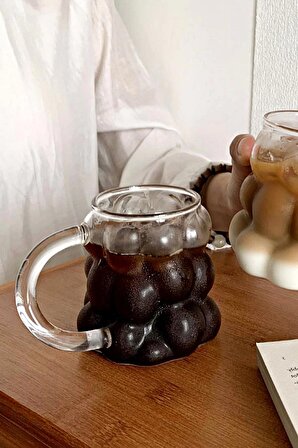Boncuk Şekilli Bardak Meşrubat Su Kahve Sunum Bardağı Isıya Dayanıklı Borosilikat Retro Cam Bardak
