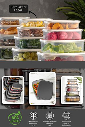 12'li Saklama Kabı Seti Çok Amaçlı Mutfak Piknik Erzak Kabı Dikdörtgen Kapaklı Gıda Organizer Box
