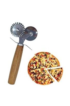 Ahşap Saplı 2li Hamur Kesme Ruleti Düz ve Dalgalı Pizza Börek Kesici Aparatı
