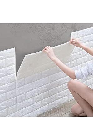 70*38 cm Kendinden Yapışkanlı Estetik tuğla desen 3D Boyut Duvar Kağıdı Paneli Beyaz (Beyaz)