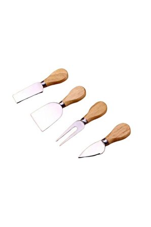 4lü peynir bıçak seti çatal çelik paslanmaz dilimleme kesici ahşap saplı Mini tereyağı , spatula