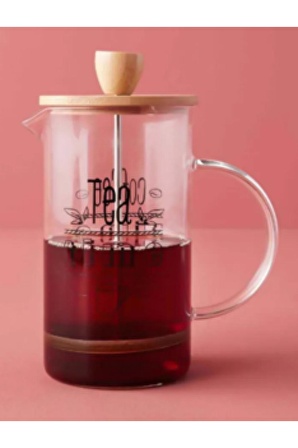 Cam French Press Filtre Kahve Demlik Bitki Çayı Potu Kahve Presi Bambu 350 ml