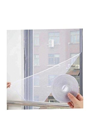 100*150 Cm Hazır Pencere Sinekliği 4 Mt Bant Hediye Tak Çıkar Tül Kesilebilir