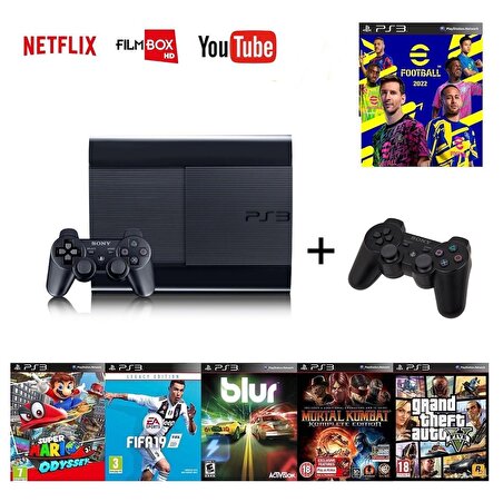 Sony Ps3 250gb + 2 adet sıfır gamepad + 20 Güncel oyun Pes 23 Türkçe spiker