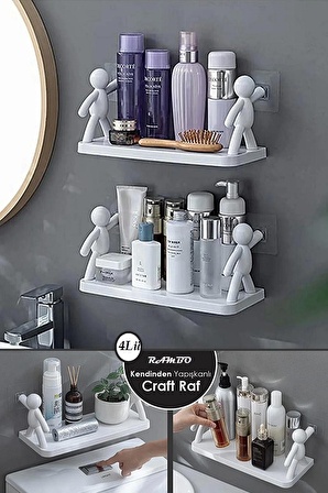 4Lü Kendinden Yapışkanlı Craft Banyo Rafı Baharatlık Mutfak Organizer