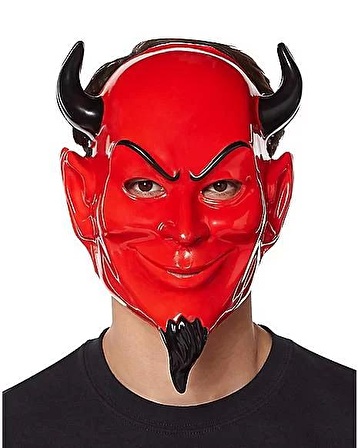 Parti Aksesuar Kırmızı Renk Plastik Mask Şeytan Maskesi 20x30 cm