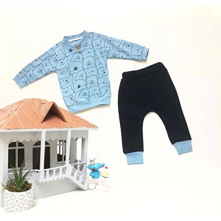 Ayıcık Baskılı %100 Pamuk Pijama Takımı